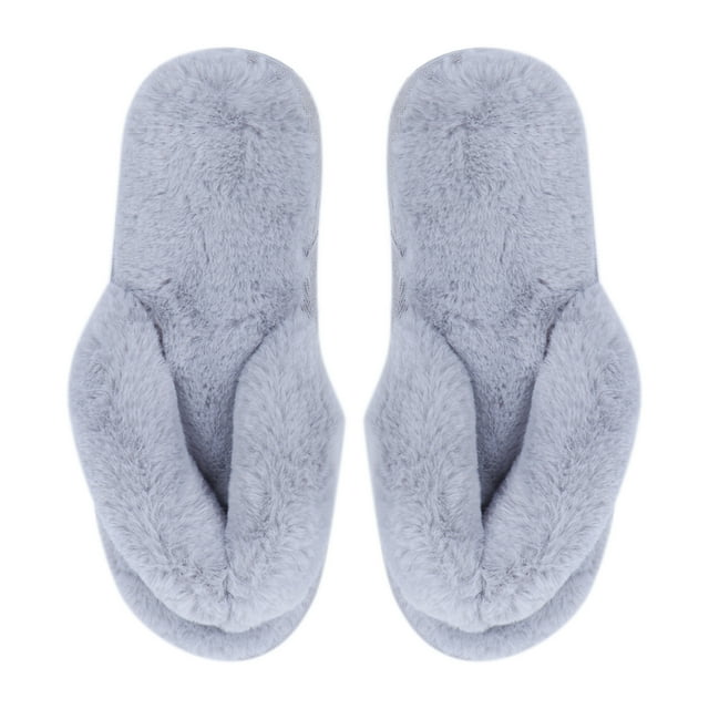 1 par de pantuflas de algodón para el hogar, antideslizantes, de felpa, para invierno, acolchadas, grises, talla 38/39, 25 cm, 8 EE. UU., 5,5 Reino Unido, 39 UE, 9,825 pulgadas.