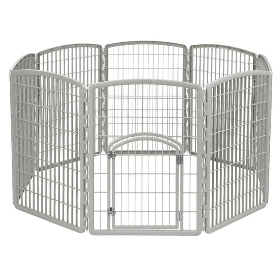 IRIS 34-inch Exercise 8-Panel Pet Playpen with Door, Silver