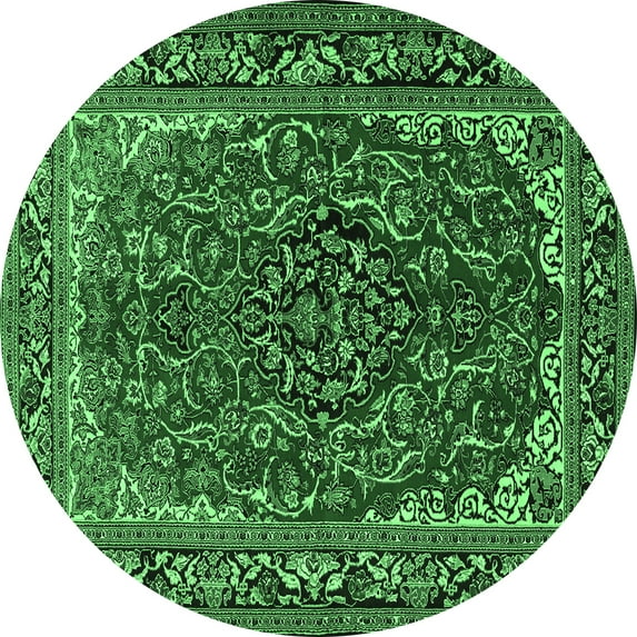 Ahgly Company Indoor Round Medallion Emerald Green Traditional Area Rugs, 6' Round