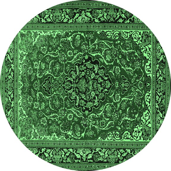 Ahgly Company Indoor Round Medallion Emerald Green Traditional Area Rugs, 3' Round
