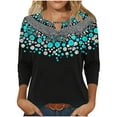 thumbnail image 2 of Save On Floral Tee Shirts for Women Rose-Flower Tunic Tops Keyhole Hollow Out T-Shirts Round Neck 3/4 Sleeve Tops Cottage Causal Blosues Lounge Dressy Work Tunics Teen Girls Clothes, 2 of 6