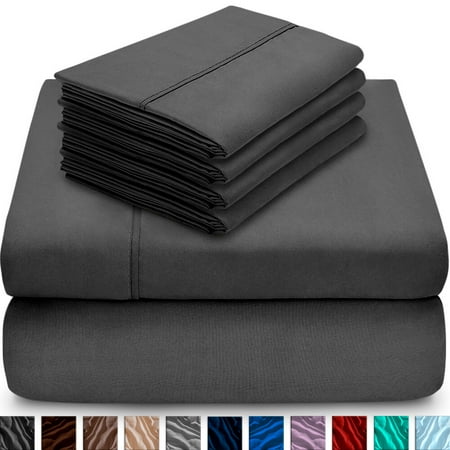 100% Cotton 2 Pocket - 6 Piece 1800 Collection Deep Pocket Bed Sheet Set - Ultra-Soft Hypoallergenic - 2 EXTRA PILLOW CASES (Queen, Grey)