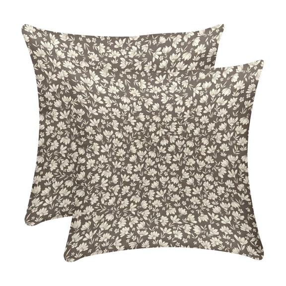AIOE Vintage Flower Dark Brown Floral Block Print Decorative Throw Pillow Cases Outdoor Cushion Covers Rustic Farmhouse Decoration Sofa Couch Bed Decor 16x16 Inch (Cover Only)