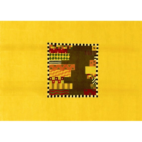 Ahgly Company Indoor Rectangle Abstract Yellow Modern Area Rugs, 5' x 7'