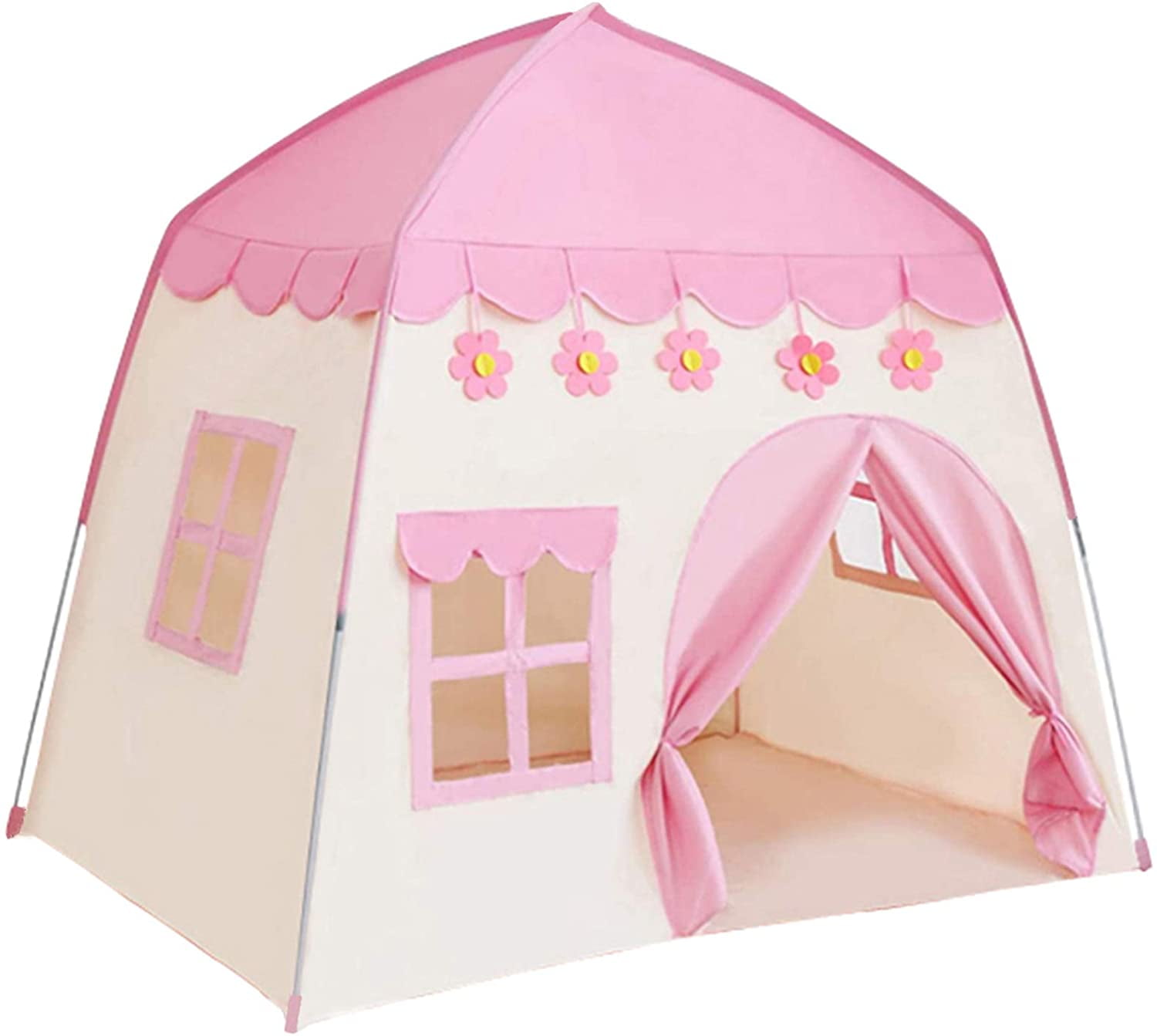 TTLOJ Pink Kids Play Tents for Girls Fairy Tale Teepee Tent Indoor Outdoor（Ball Lights NOT Included Princess Castle Tent Large Fairy Playhouse Gift Toys for Girl Toddler Children Play House 