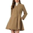 thumbnail image 1 of Abrigo de mujer de un solo botón, abrigo tipo peacoat, largo medio, abrigo de invierno, color marrón, 1 of 6