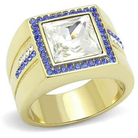 Men IP Gold Stainless Steel Ring with Top Grade Crystal in Clear - Size 8