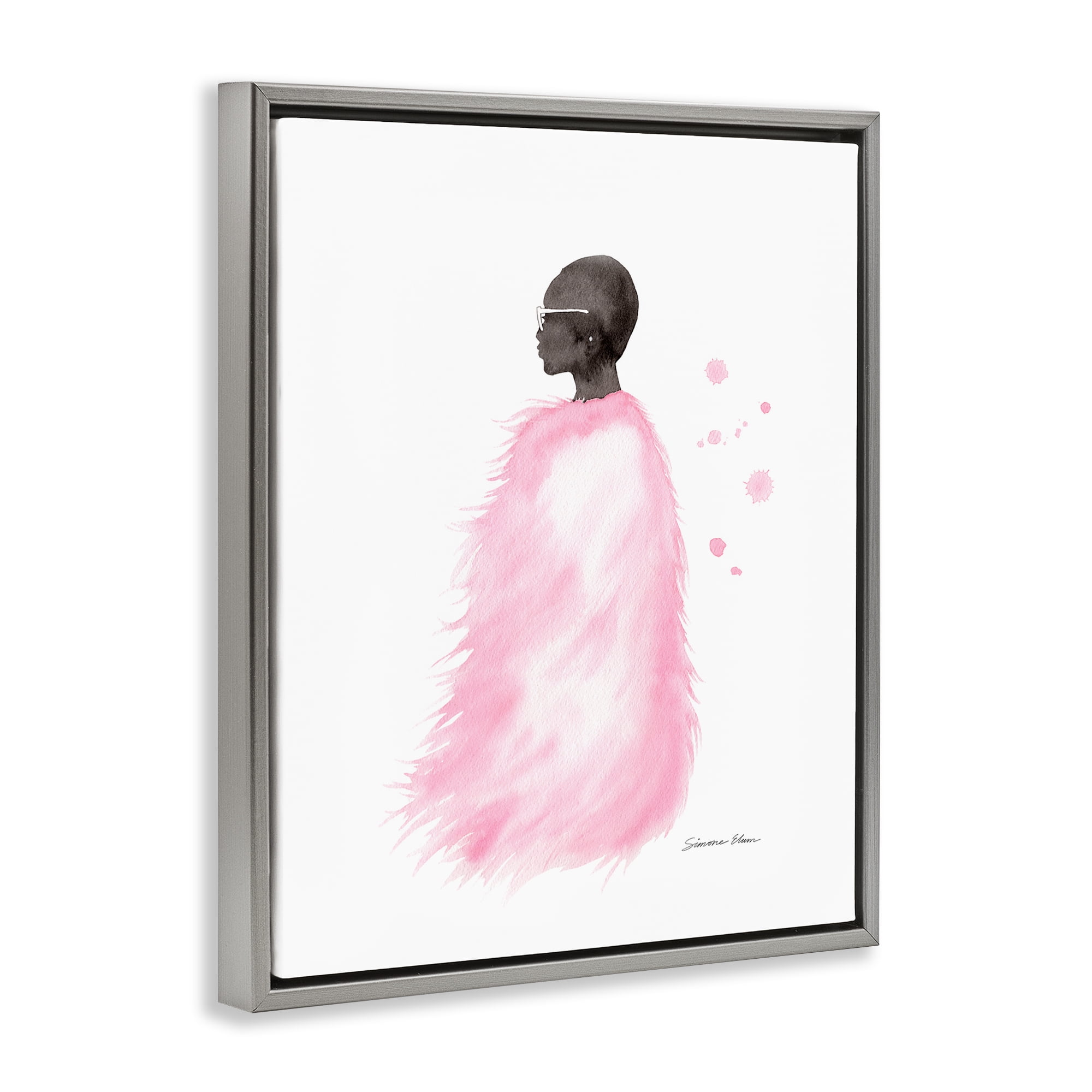 Stupell Industries Pink Fur Coat Portrait Gray Framed Floater Canvas Wall Art, design by Simone Elum