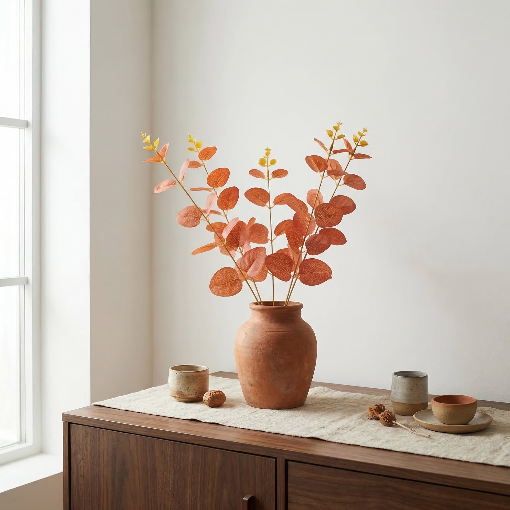 Unique Bargains 10Pcs Artificial Eucalyptus Stems Plastic Greenery Light Orange 13inch