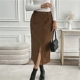 thumbnail image 2 of Corduroy Skirt for Women Casual Pencil Skirt High Waisted Mid-Length Skirt with Slit Elegant Work Office Skirts, 2 of 9