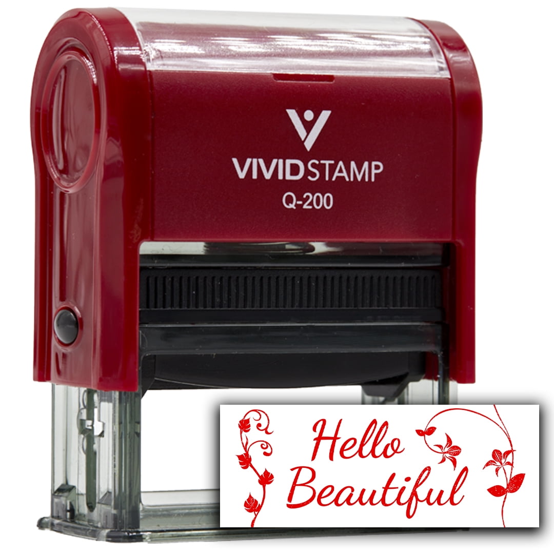 (3 pack) All Quality Hello Beautiful Self-Inking Rubber Stamp | Family & Friends | Novelty Homely Stamps (Red Ink) - Q-200