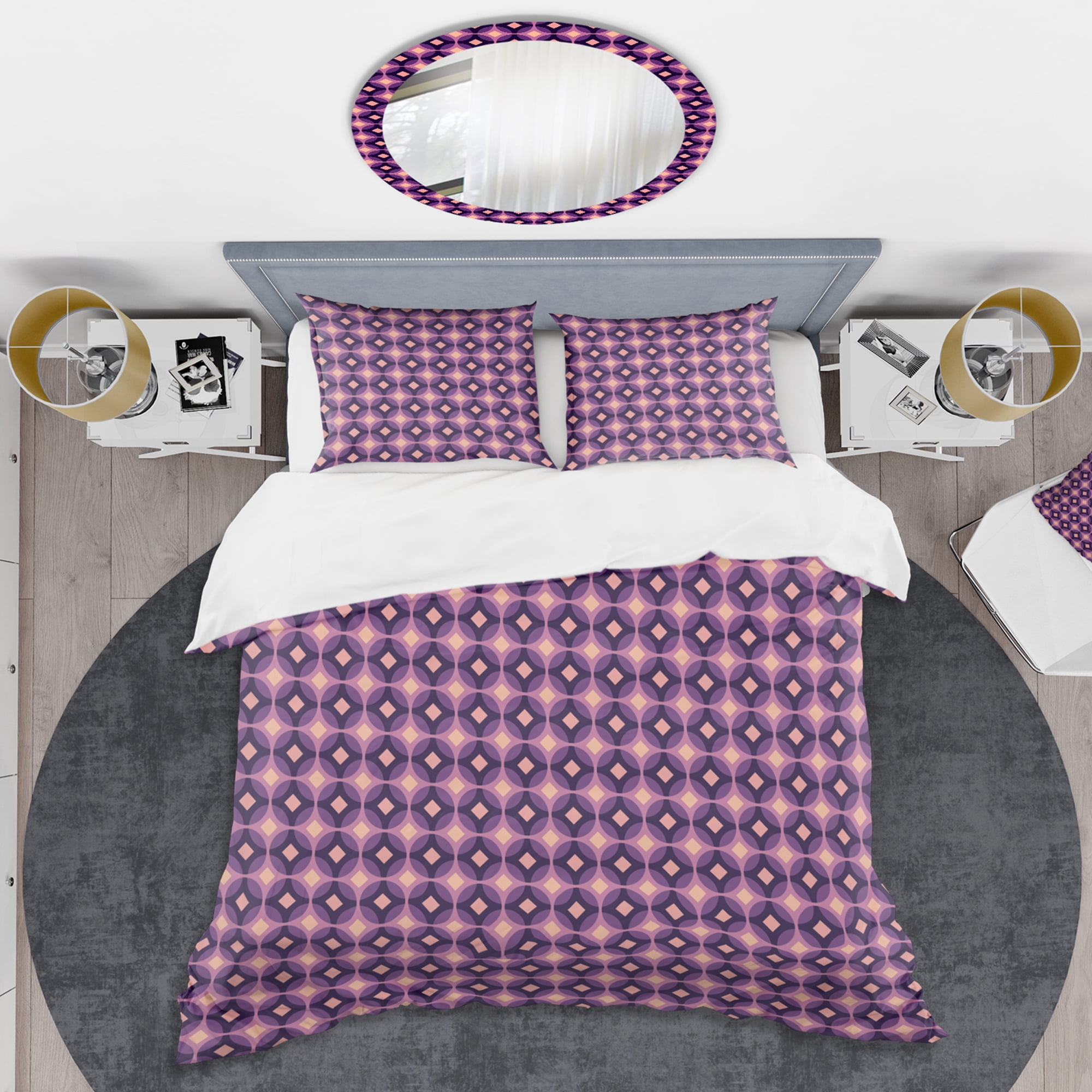 Designart 'Retro Circular Purple And Yellow Pattern' Mid-Century Modern Duvet Cover Set