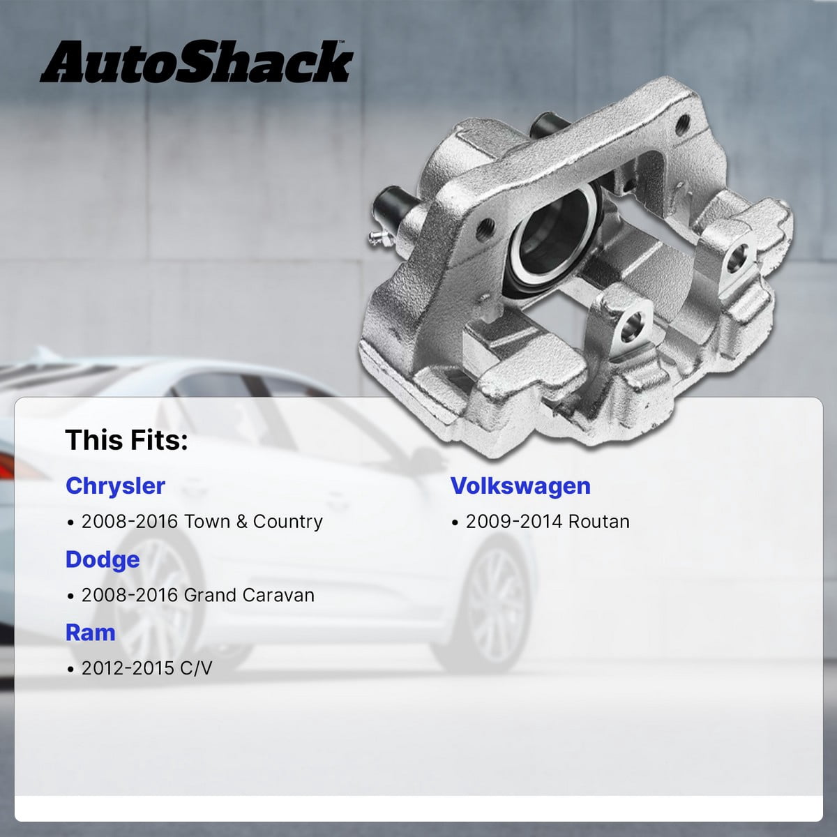 AutoShack Rear Brake Caliper for Dodge, Chrysler, Volkswagen & Ram, Grand Caravan 2008-2016 Town & Country 2008-2016 Routan 2009-2014 C/V 2012-2015, FWD V6 3.3L 3.6L 3.8L 4.0L, Right