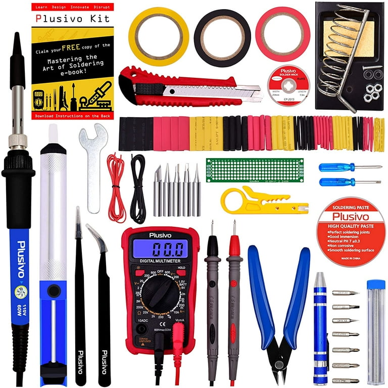 Soldering Iron Kit Welding Tool, Soldering Kit with LCD Digital Multimeter,  60W Soldering Iron with 5 Extra Tips, Stand, Desoldering Pump, Solder