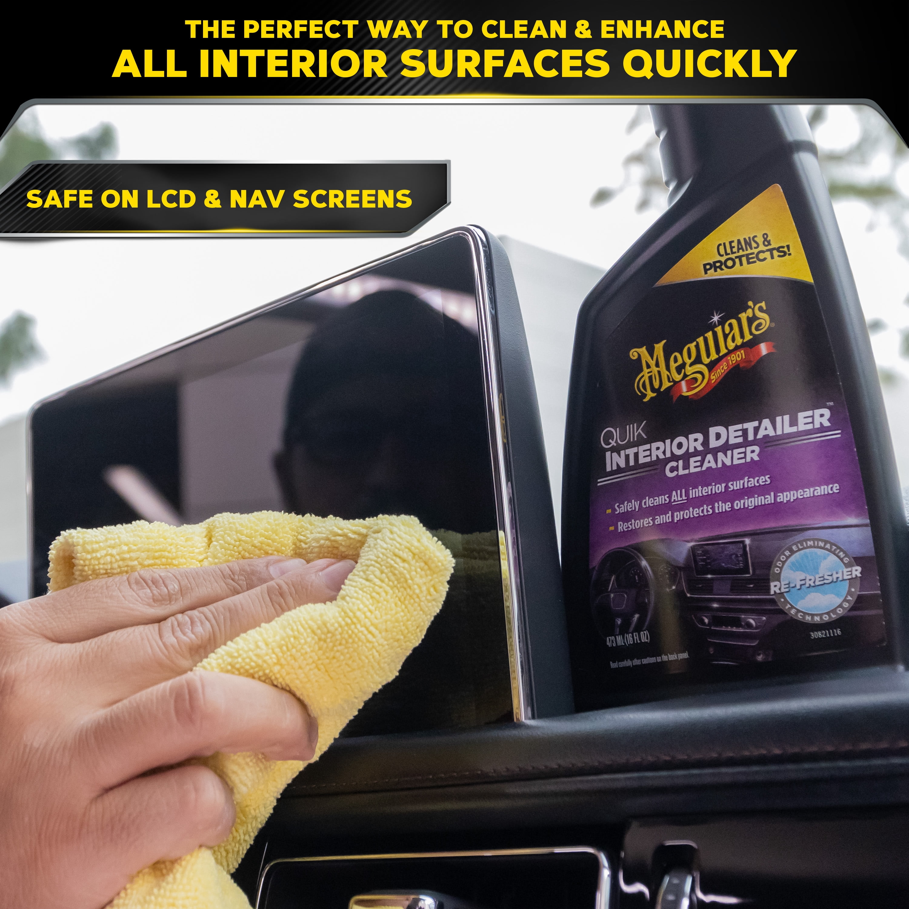 Meguiar's Quik Interior Detailer Cleaner, Quick Detailer Spray Cleans and Refresh Car Interiors, Use on Plastics, Leather & Rubber, Dashboards, Trim in Cars, Trucks & SUVs - 16 fl oz Spray Bottle