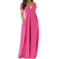 thumbnail image 1 of BJYX Maxi Robe Femmes Été Casual V-Cou Solide Longue Robe de Mode Poches Manches Courtes Femme en Vrac Plus la Robe de Taille, 1 of 3