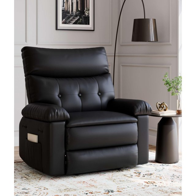 Fauteuil Inclinable Extra Grand et Moelleux pour Adultes – Fauteuil Inclinable Manuel avec Ottoman, Inclinaison Réglable à 135°, Cadre en Acier Robuste, Capacité de 350 Lb, Similicuir, Assemblage Facile – pour Salon, Chambre