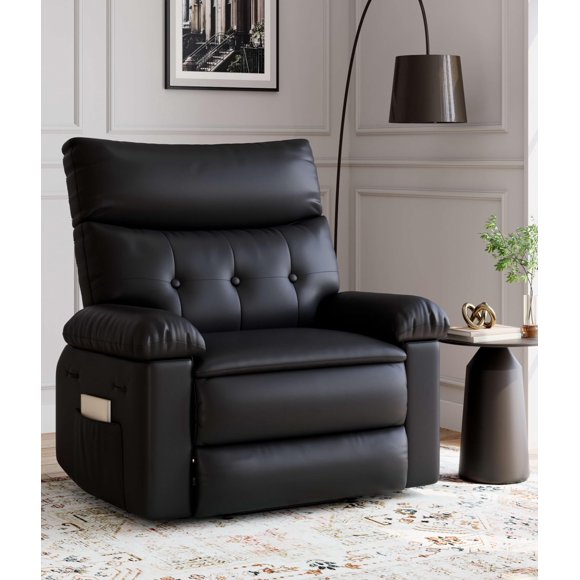 Extra Wide & Plush Recliner Chair for Adults – Manual Recliner with Ottoman, 135° Adjustable Reclining, Heavy Duty Steel Frame, 350 Lbs Capacity, Faux Leather, Easy Assembly – for Living Room, Bedroom