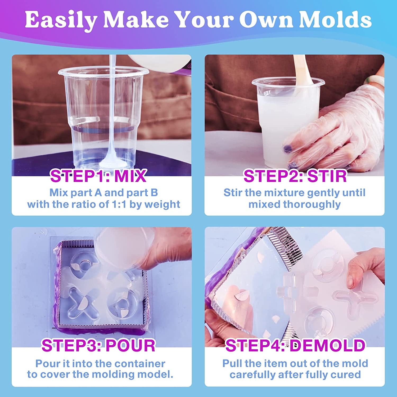 LET'S RESIN 15A Silicone Mold Making Kit-Translucent Silicone Rubber Non-Toxic Liquid Mold Making Silicone-20.46oz Super Elastic Molding Silicone