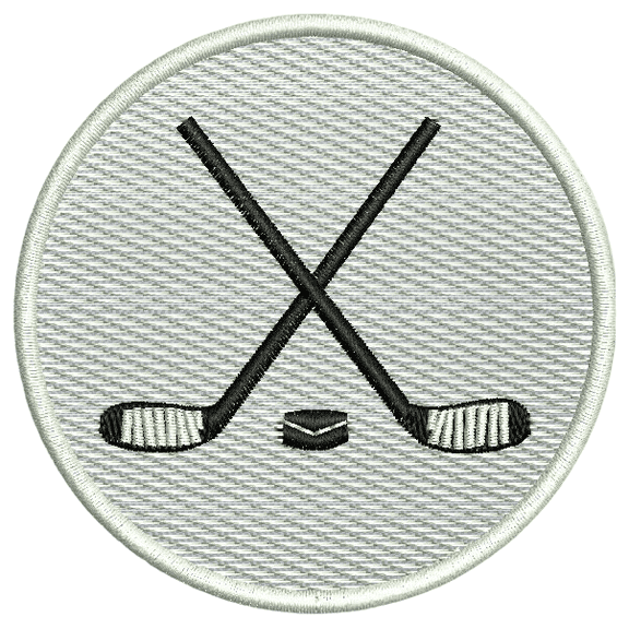 Hockey Sticks Patch 2. 875" round (Not an Iron-on Patch)