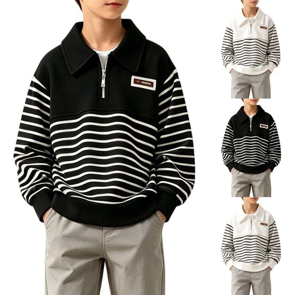 YHAJDS Boys Henley Shirt Lapel Collar Half Zip Long Sleeve Soft Fabric Daily Leisure Sweatshirt Tops