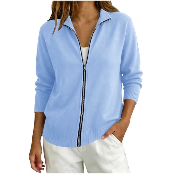 yillto Womens Full Zip Sweater Cardigans Knit Long Sleeve Coats Mock Neck Fall Winter Warm Sweaters