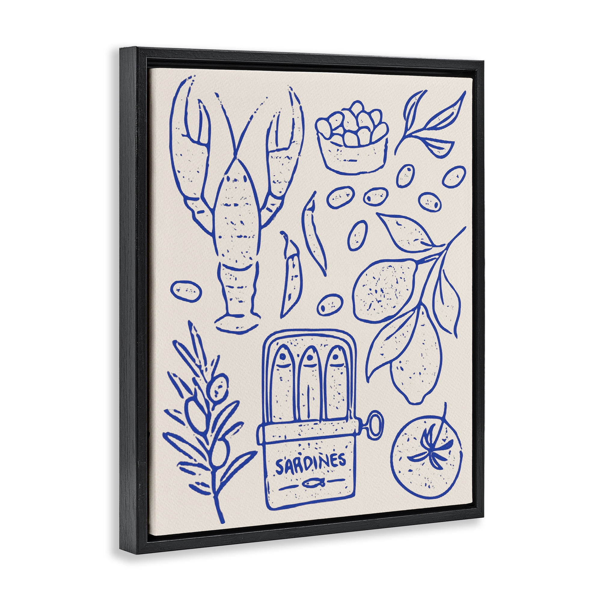 Stupell Industries Seafood & Herbs Simplicity Black Framed Floater Canvas Wall Art, design by Camila Juncos