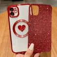 thumbnail image 3 of Compatible with iPhone 11 6.1 Inch Case with Magsafe, Plating Heart Glitter Magnetic Case for Women Girl TPU Camera Protection Back Cover for iPhone 11 Red, 3 of 14