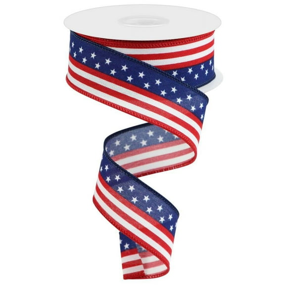 Stars & Stripes Flag Wired Edge Ribbon - 1.5 Inches x 10 Yards (Red, White, Blue)RGC13047J