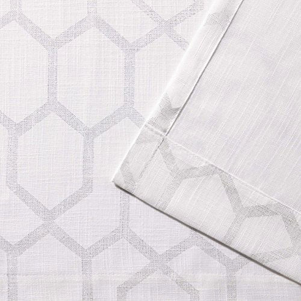 Exclusive Home Panza Metallic Geometric Print Light Filtering Semi-Sheer Grommet Top Curtain Panel Pair, 54"x84", Winter Silver