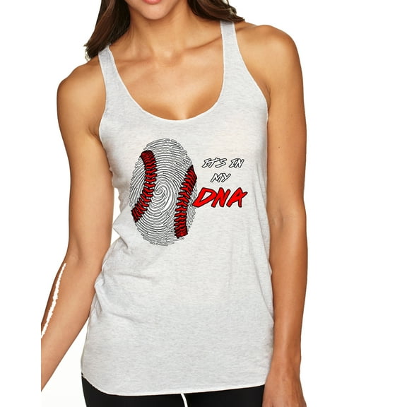 Wild Bobby, Baseball Fingerprint It's In My DNA, Sports, Women Tri-Blend Racerback Tank Top, Heather White, X-Large