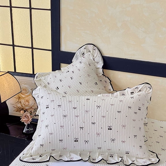 Bow Print Cotton-Edged Pillowcase - Cloud-Feel Double-Layer Yarn, Soft Breathable Comfortable, Elegant Home Bedding Decor Cover, White