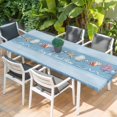 thumbnail image 2 of Coastal Blue Striped Table Cloths for 8 Foot Rectangle Tables, Ocean Sea Summer Starfish Coral Shells Patio Waterproof Elastic Fitted Tablecloths, Washable Rectangular Table Cover for Camping, 2 of 8