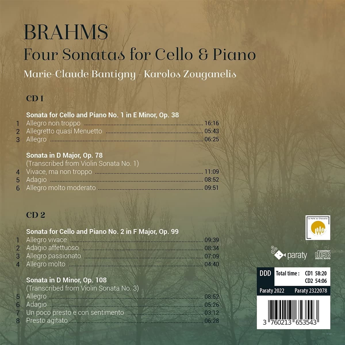 Johannes Brahms Four Sonatas for Cello & Piano (CD)