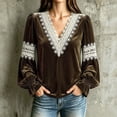 thumbnail image 3 of Lutiedan Velvet Tops for Women Lace V Neck Puff Long Sleeve Shirts Dressy Casual Fall Winter Velour Blouses S-XXL, 3 of 8