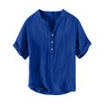 thumbnail image 3 of Migroa Men's Fashion Shirt Casual Beach T-Shirts Solid Tops Shirts for Men 3/4 Sleeve Regular-Fit Henley T-Shirt Summer Lightweight Beach Yoga Tops Blue L, 3 of 5