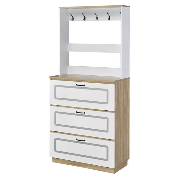 ACME Hewett Shoe Cabinet in Light Oak and White