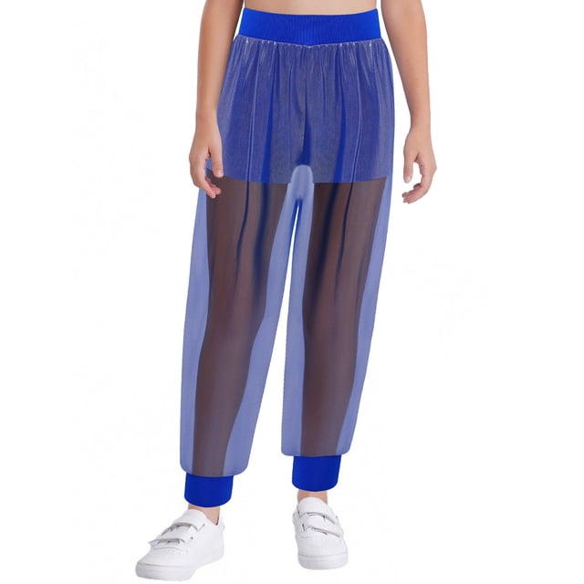dPois Pantalons de Jogging en Maille pour Filles avec shorts Intégrés Hip Hop Danse de Rue Performance Tenue de Danse Bleu Royal 10