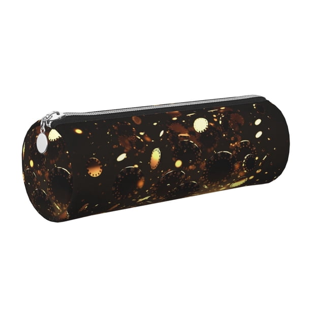 Disketp Classical Golden Casino Estuche Organizador de Lápices de Cuero, Estuche de Oficina con Cremallera para Bolígrafo y Lápiz