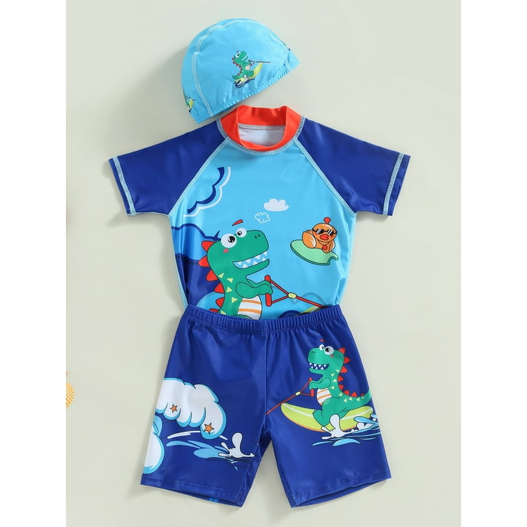 Gwiyeopda Toddler Baby Kids Boys Swimsuit Set Swimwear Animal Bathing Suit with Hat