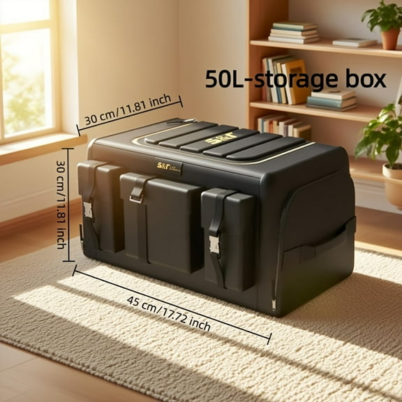 Car Trunk Storage Box (18.49gal, Black) - Multifunctional Foldable Organizer for SUV | Tailgate Storage Solution, Suitable for Men/Women Car Accessories, Foldable Car Organizer