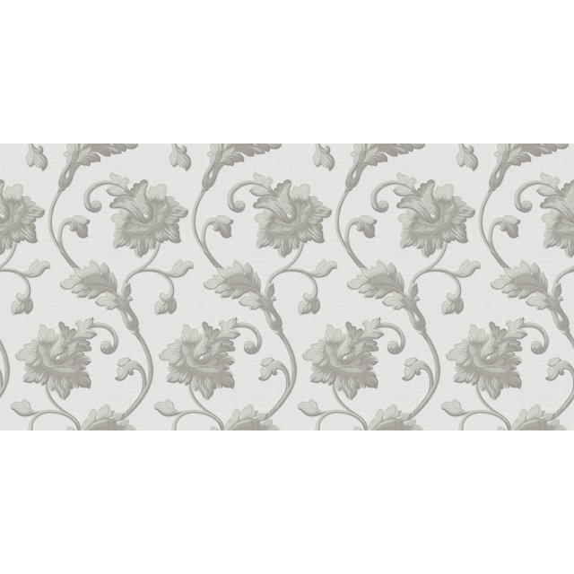 Goodwood - Rouleau de Papier Peint Blanc Texturé Damassé Uni Floral