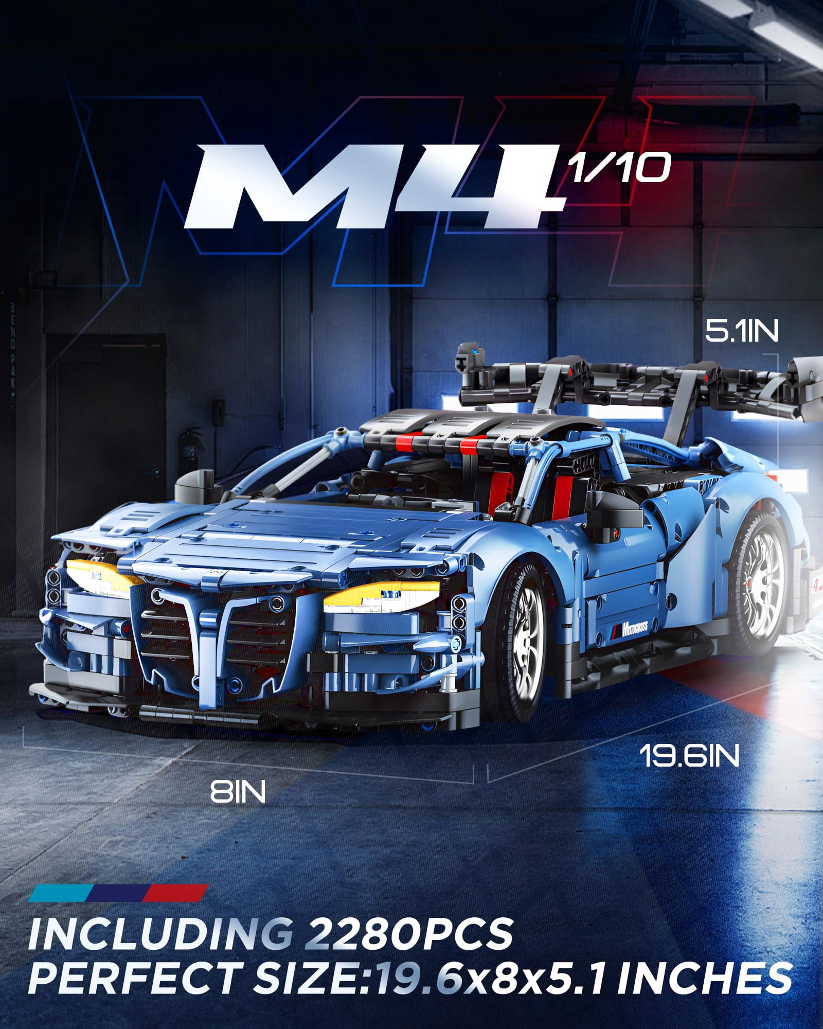 Joycrown Sports Car Building Set, 1:10 Scale M4 Racing Technic Car for Adults Collectible Cars Set to Build, Build and Display Model for Home or Office Décor, Gift for Boys Age 14+ (2280 Pcs)