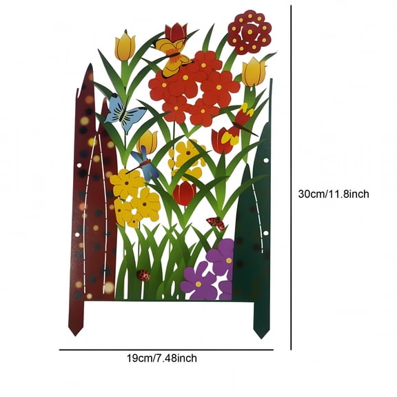 LAMIRO Colorful Metal Garden Screen Three-Panel Decorative Flower and Butterfly Patio Divider Handcrafted Reclaimed Metal Outdoor Privacy Screen for Yard and Lawn Spring-Themed Garden