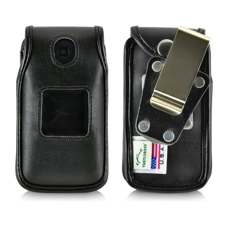 Phone Case Removable Belt Clip - Alcatel Go Flip Turtleback Black Fitted Case Fits Go Flip 2 Phone, in Leather and Nylon with Belt Clip - Made in USA
