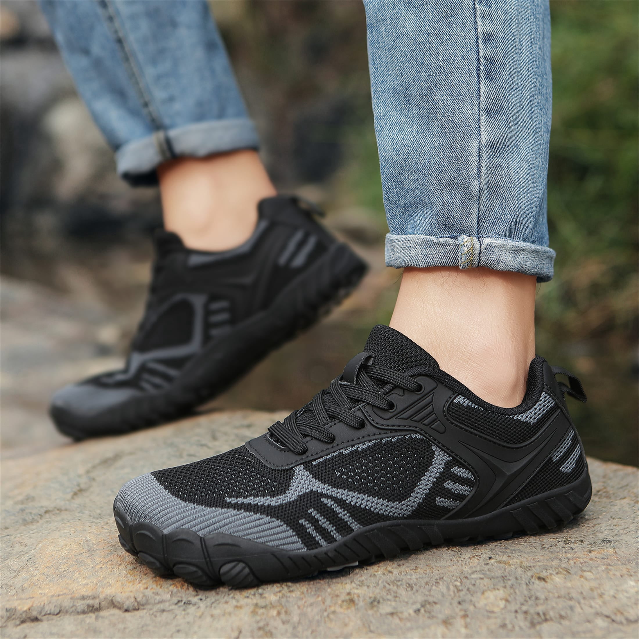 LASUDRAA Men Women Wide-Foot Barefoot Hiking Shoes, Lightweight Fly-Woven Trail Sneakers with Anti-Slip Sole for Walking & Fitness