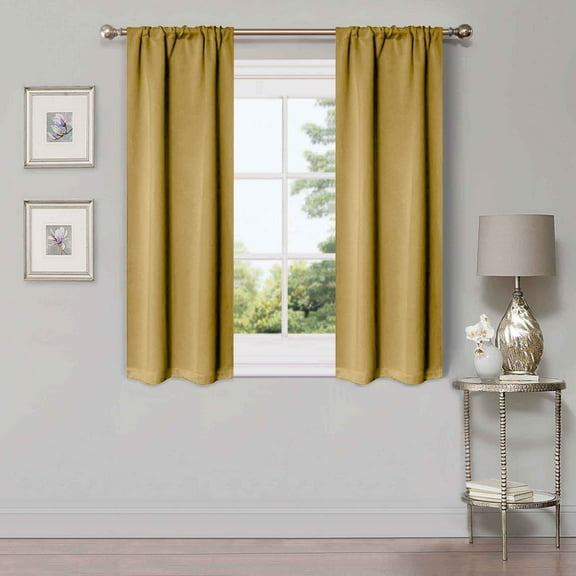 Superior Blackout Solid Light Filtering Rod pocket Curtain Panel Set, 26"X 63", Yellow Mustard