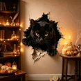 thumbnail image 3 of 3D Black Cat Wall Sticker, Haunting Glowing Eyes Cat Emerging from Torn Wall, Peel and Stick Halloween Decoration for Home and Office, Black Cat, 1 Pack, 3 of 5