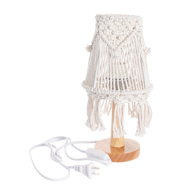 Macrame Lamp Shade Boho Decor Light Shade for Table Lamp of E27 Light Bulb Adapter Modern Handmade Woven Light Cover for Bedroom Living Room Dorm Office