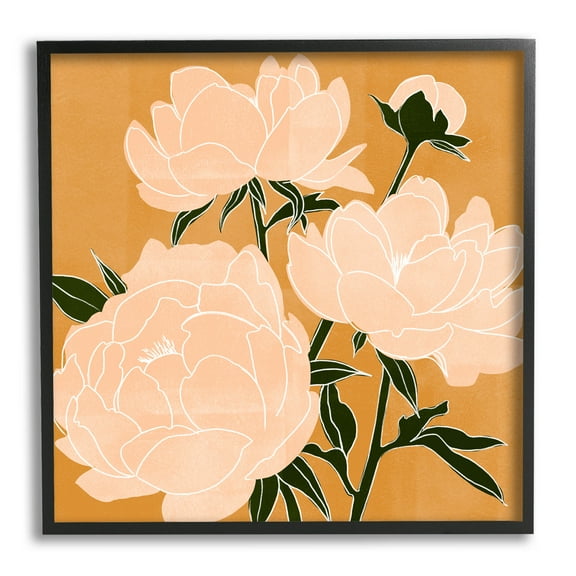 Contemporary Peony Blooms Botanical & Floral Graphic Art Black Framed Art Print Wall Art